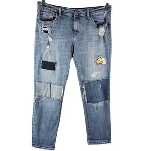 Treasure & Bond Womens 32 Boyfriend Fit Distressed Patchwork Unicorn‎ Jeans Blue